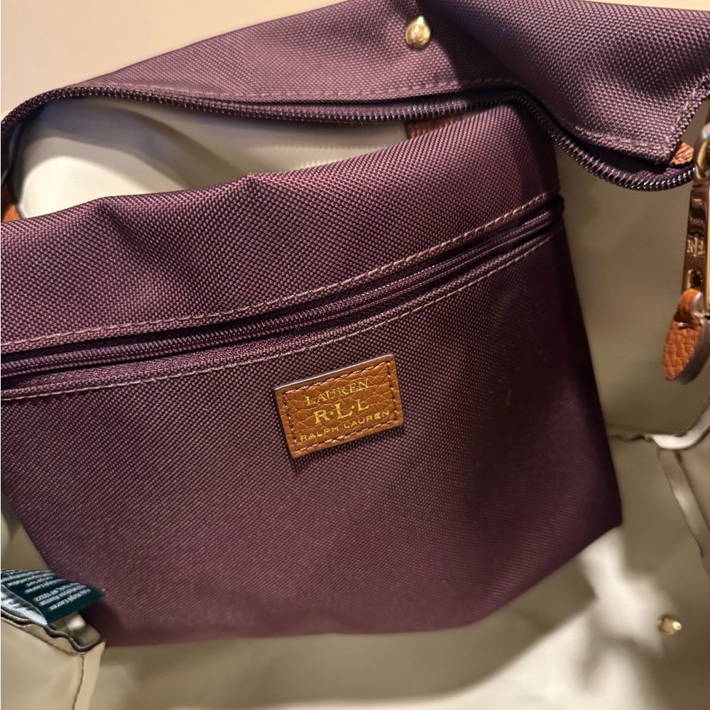 Ralph Lauren Deep Purple Tote with Brown Leather Straps - Picture 2 of 6